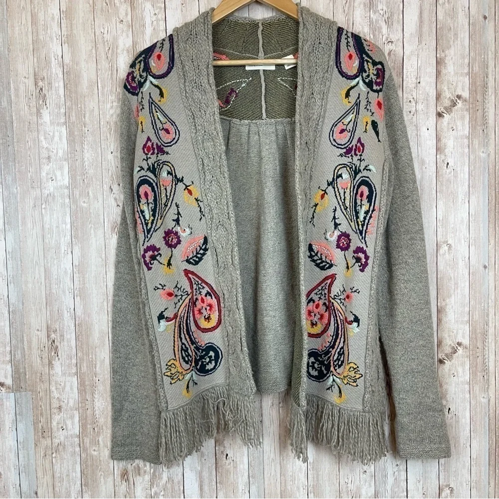 Anthropologie Sleeping On Snow Paisley Open Folklore Cardigan Size Medium Women - Picture 3 of 11
